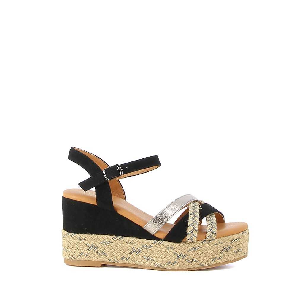 Sandales Compensées Bamboo Widget-03 Pour Femme - Synthétique Noir, Bout Ouvert, Taille US 7