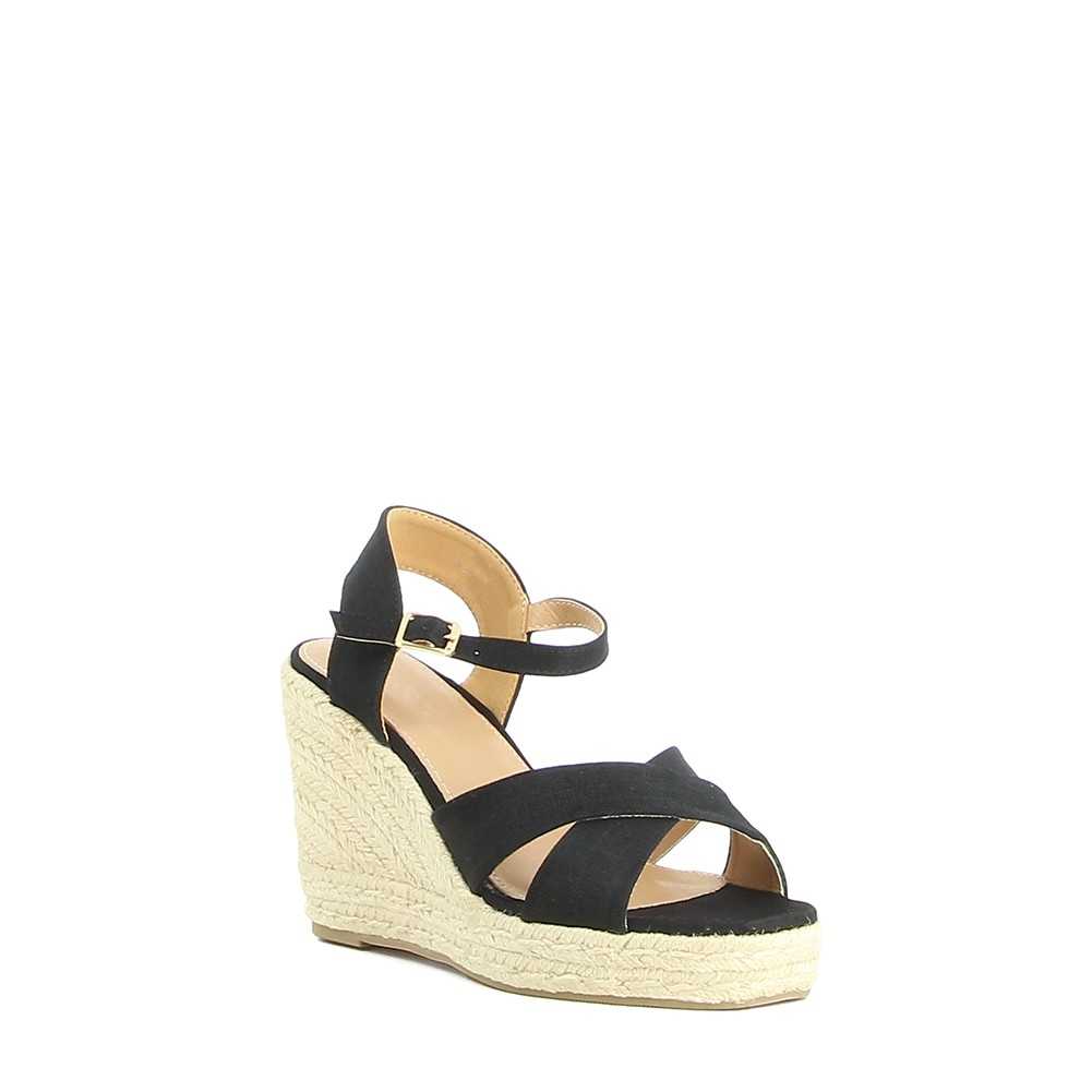 Sandales Compensées Espadrille Noires Charles David - Taille 6 B (US), Bride Cheville, Occasion